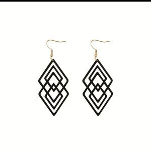 Rhombus shaped black earrings geometric jewelry